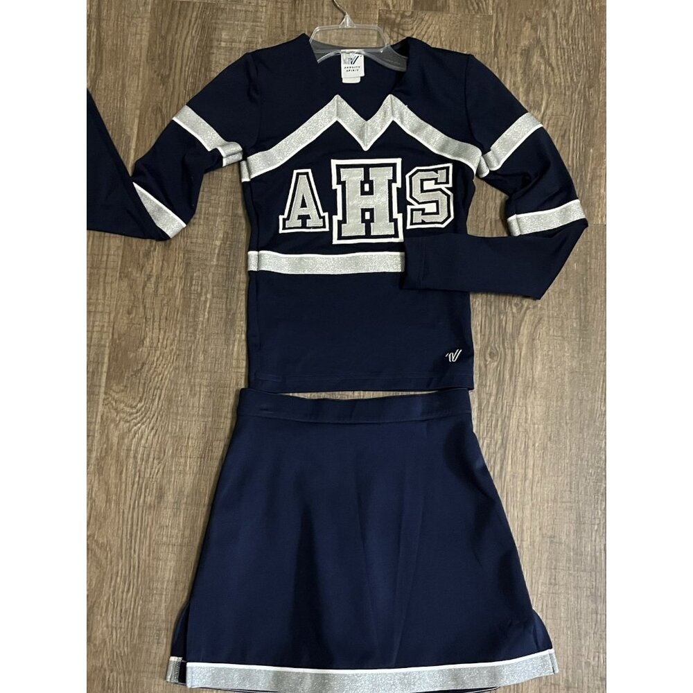 3 Pc High School Cheerleader Uniform AHS 32 Top 25" Skirt Blue Cheer Costume - Picture 6 of 7